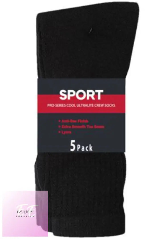 10 Pairs ( 2X 5 Pairs) Pro Series Black Sport Socks