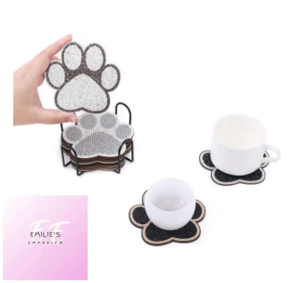 10Pcs Dog Paw Print Diamond Art Coasters