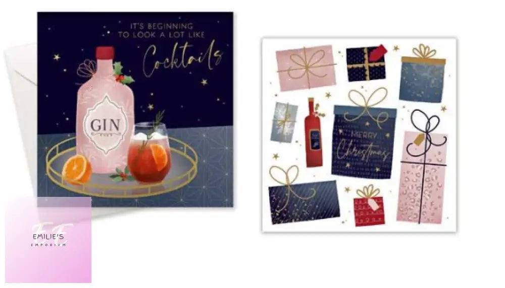 10Pk Square Christmas Cards - Gin/Presents Picked At Random