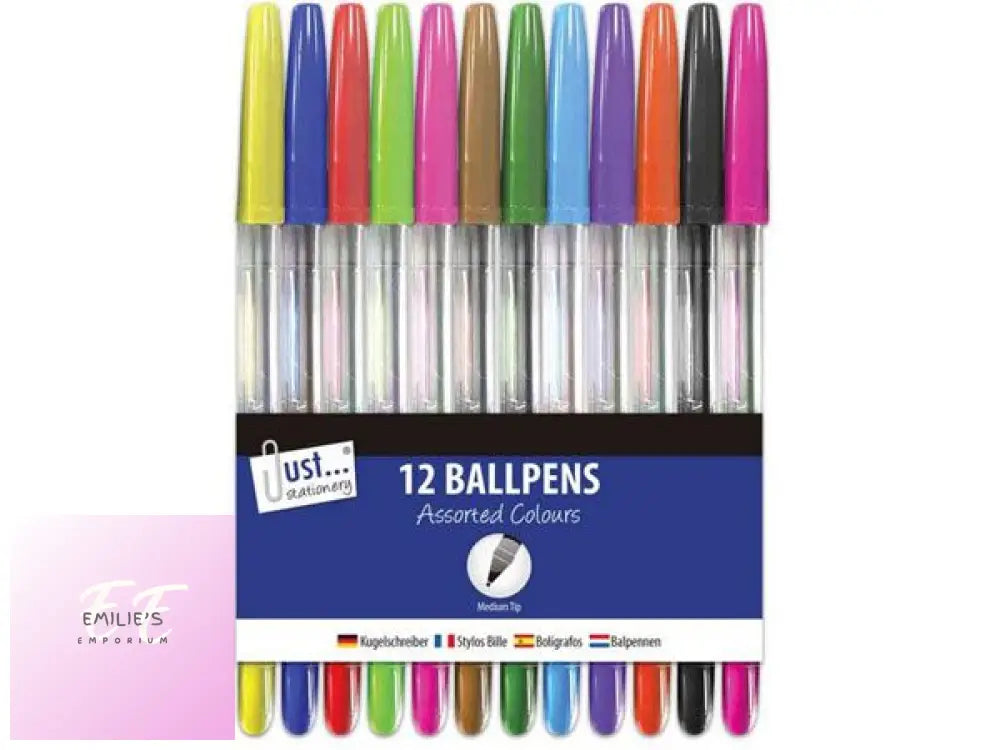 12 Multicoloured Ballpoint Pens