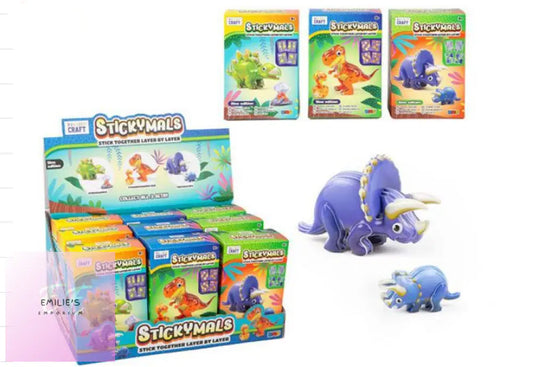 12X Project Craft Stickymals 3D Dinosaur Kits In Counter Display