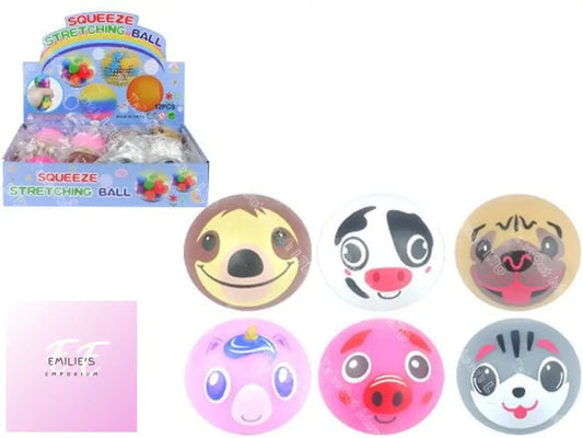12X Squeeze Animal Face Balls 6Cm With Display Unit