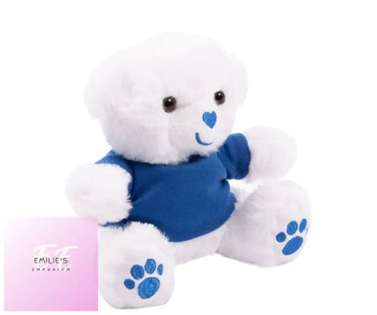 15Cm White Teddy Bear With Navy T Shirt