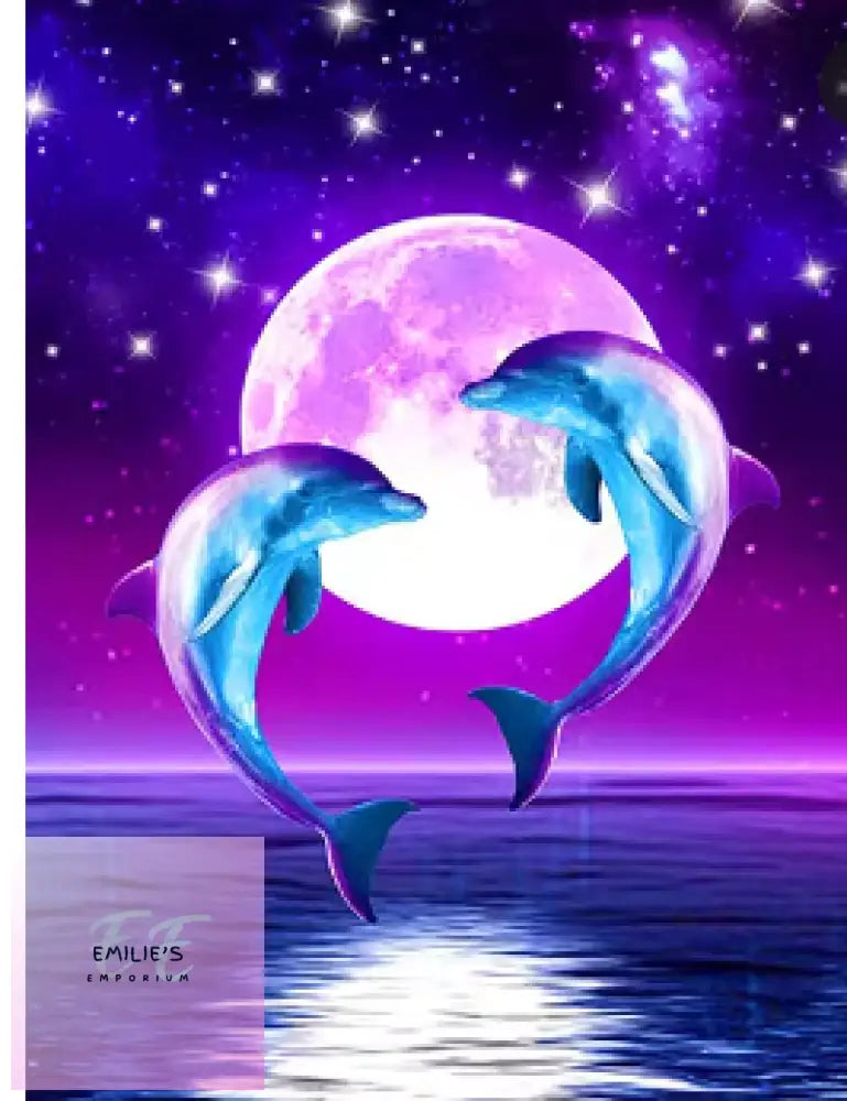 2 Dolphins Leaping With Moon In Background Diamond Art 30X40Cm