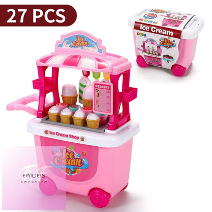 27 Pcs Ice Cream Trolley Shop Cart Toy For Children