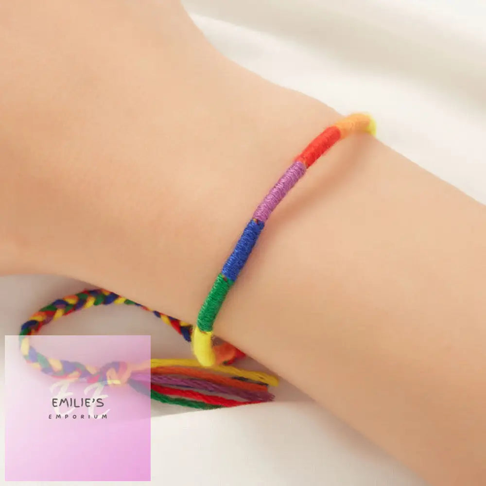 2Pcs/Set Handmade Rainbow Lgbt Beads Bracelets For Women Men Adjustable Braided Rope Bracelet -