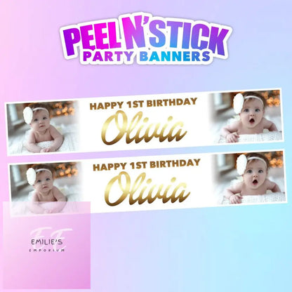 2X Personalised Photo Birthday Banners - Choice Of Design Gold