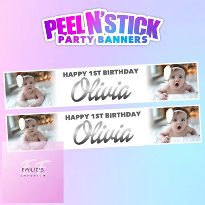 2X Personalised Photo Birthday Banners - Choice Of Design Silver