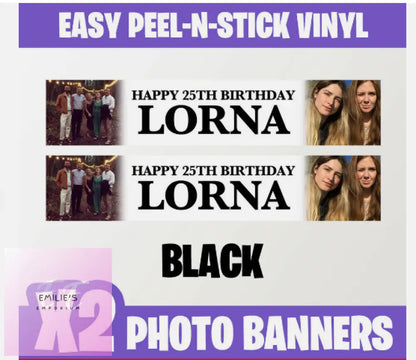 2X Personalised Photo Party Self Adhesive Banners Birthday Christening-Any Event Black
