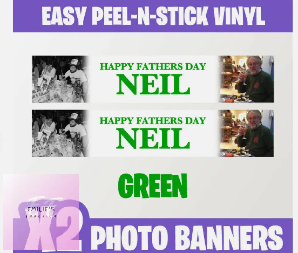 2X Personalised Photo Party Self Adhesive Banners Birthday Christening-Any Event Green