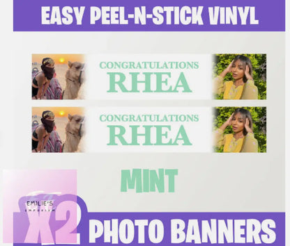2X Personalised Photo Party Self Adhesive Banners Birthday Christening-Any Event Mint