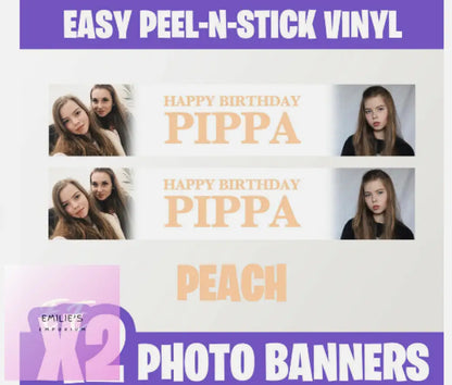 2X Personalised Photo Party Self Adhesive Banners Birthday Christening-Any Event Peach