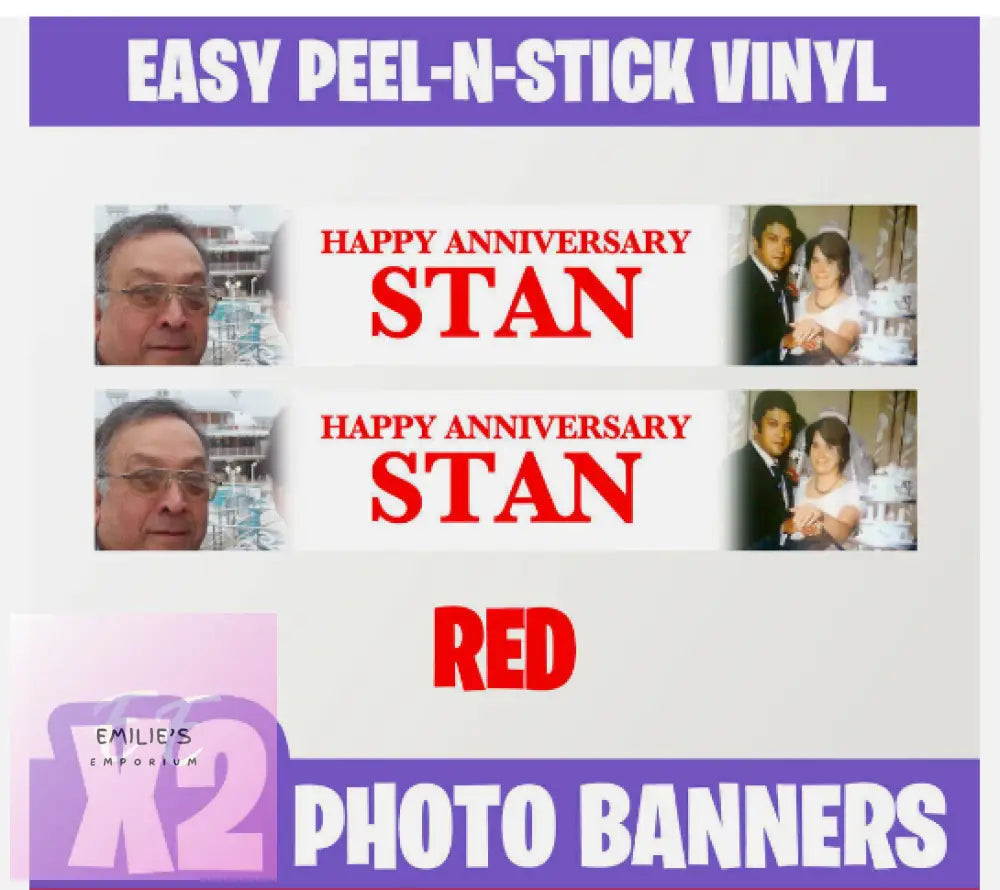 2X Personalised Photo Party Self Adhesive Banners Birthday Christening-Any Event Red
