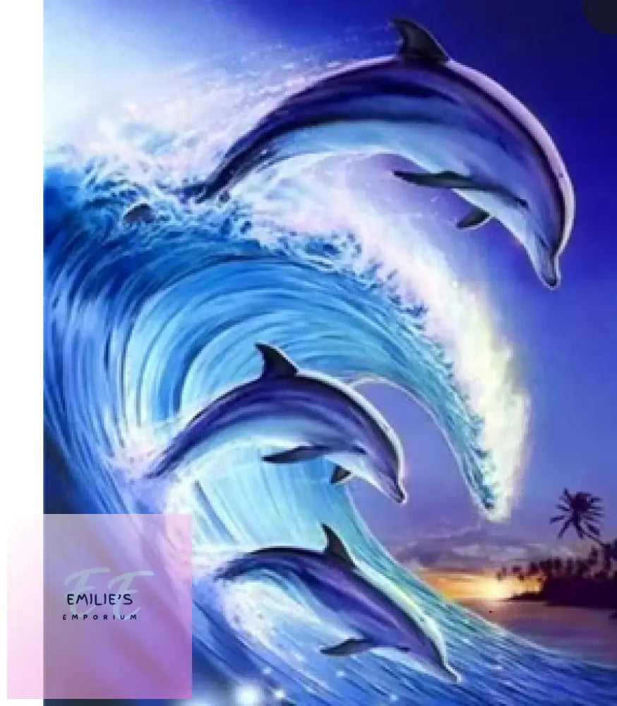 3 Dolphins Leaping With Wave Diamond Art 30X40Cm