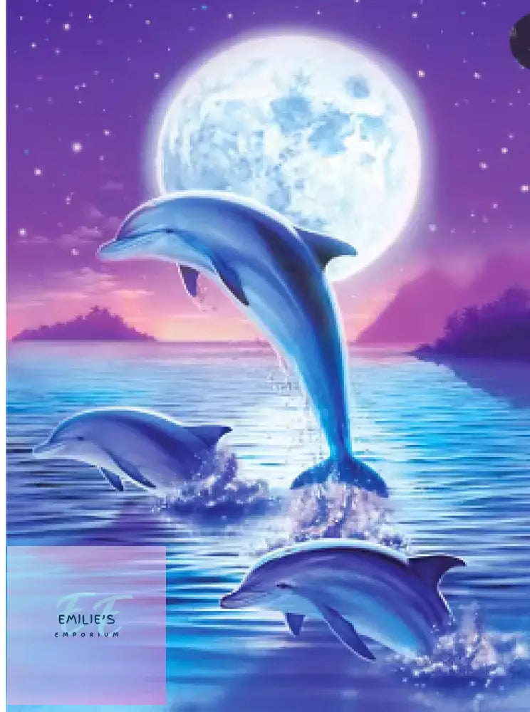 3 Dolphins With Moon Background Diamond Art 30X40Cm