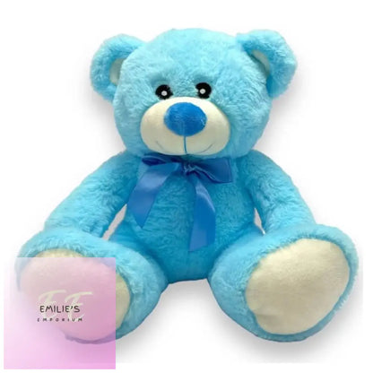 38Cm Blue Bear With Ribbon