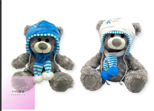 38Cm Ice Blue Hat & Scarf Bear Plush Toy