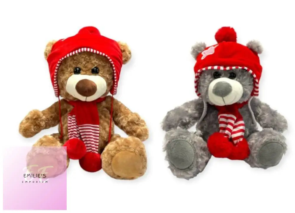 38Cm Red Winter Hat & Scarf Bear Plush Toy