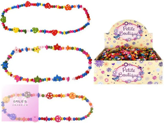 48X Petite Boutique 40Cm Multicoloured Wooden Bead Necklace In Assorted Designs