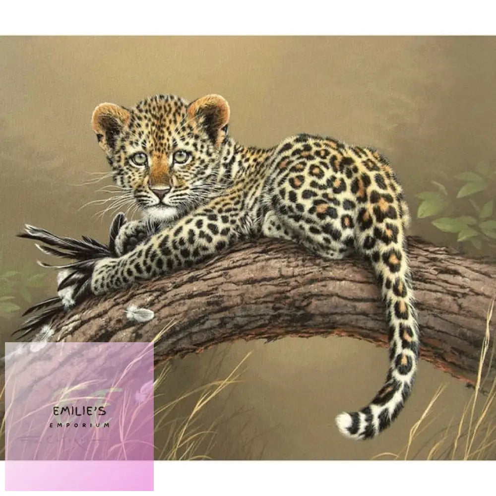 5D Diamond Art Cute Leopard Cub Resting On Log