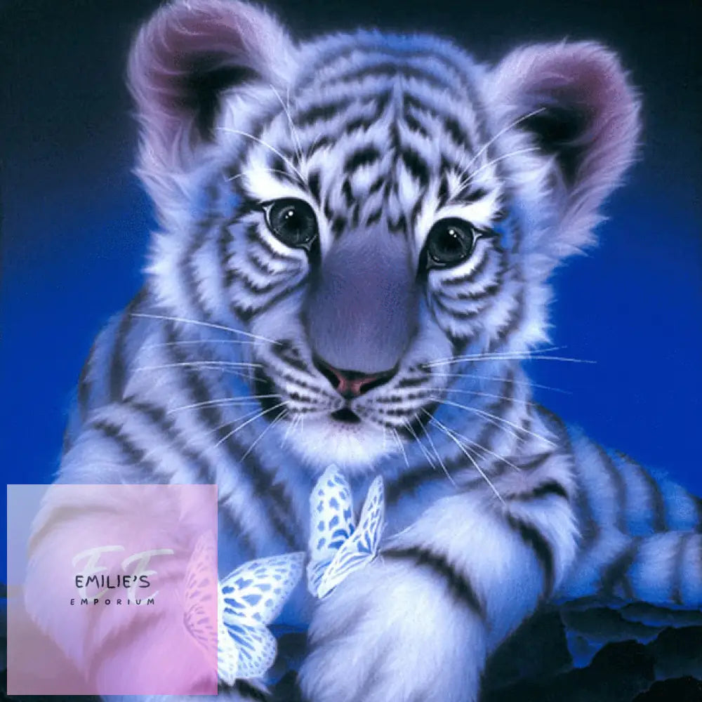5D Diamond Art Cute White Tiger Cub