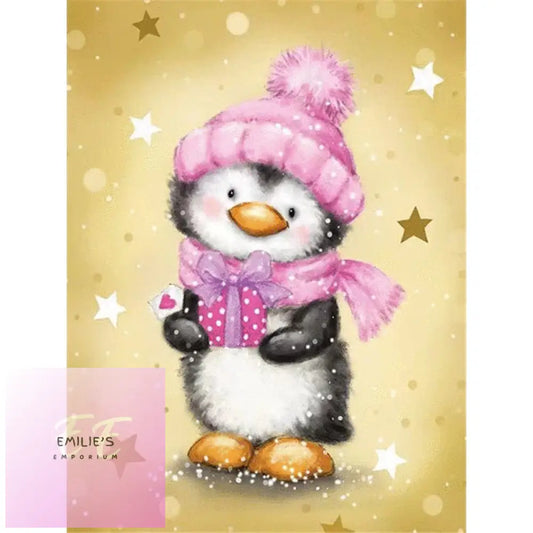 5D Diamond Art Penguin With Pink Gift