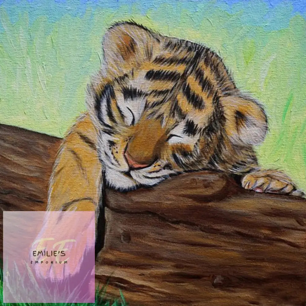 5D Diamond Art Tiger Cub Sleeping On Log