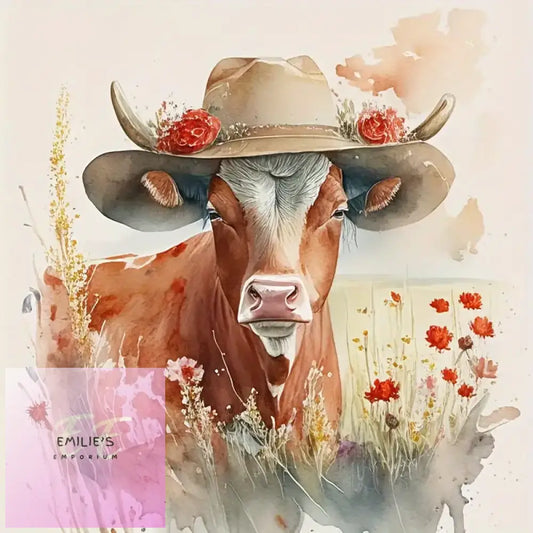 5D Diamond Painting Kit - Floral & Hat Cow Design