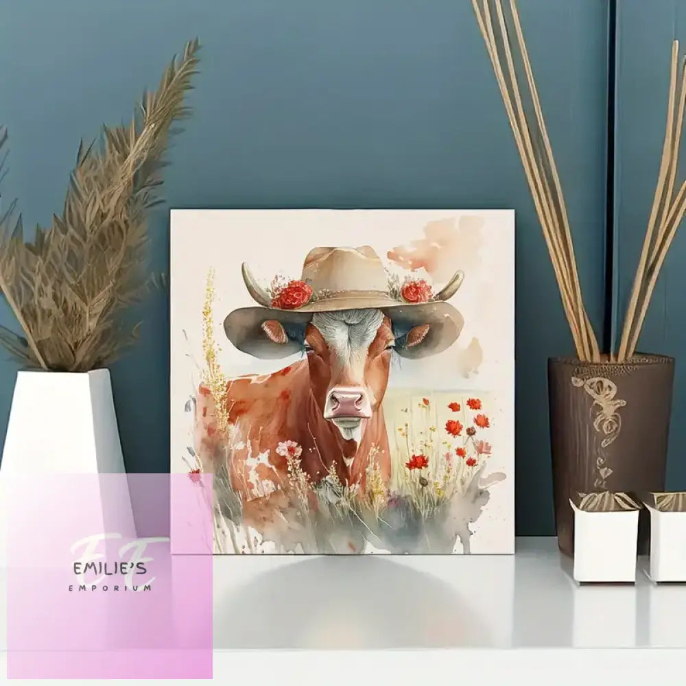 5D Diamond Painting Kit - Floral & Hat Cow Design