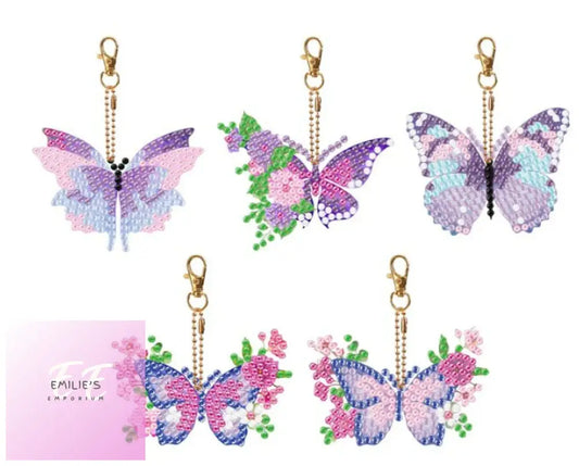 5Pc Butterfly Diamond Art Keychain