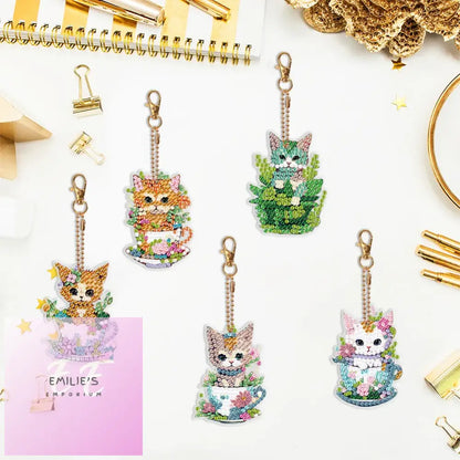 5Pc Cats Diamond Art Keychain