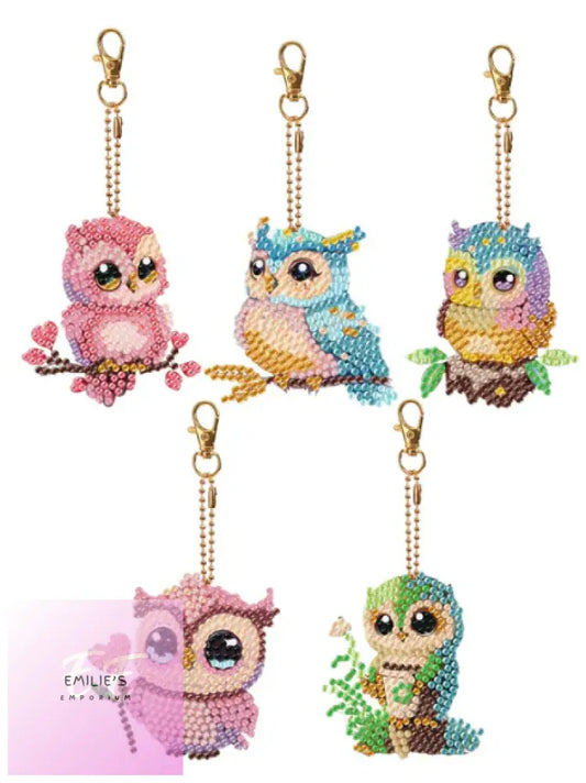 5Pc Owls Diamond Art Keychain