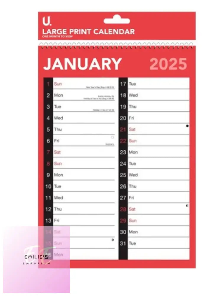 A4 Easy View Calendar 2025-2026