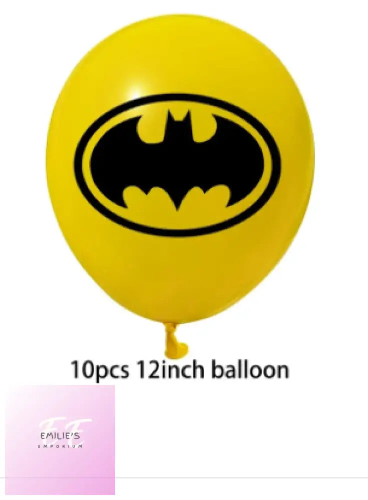 Batman Balloons- 6 Or 10 12 Piece Choices Yellow Batman Logo Balloon Set