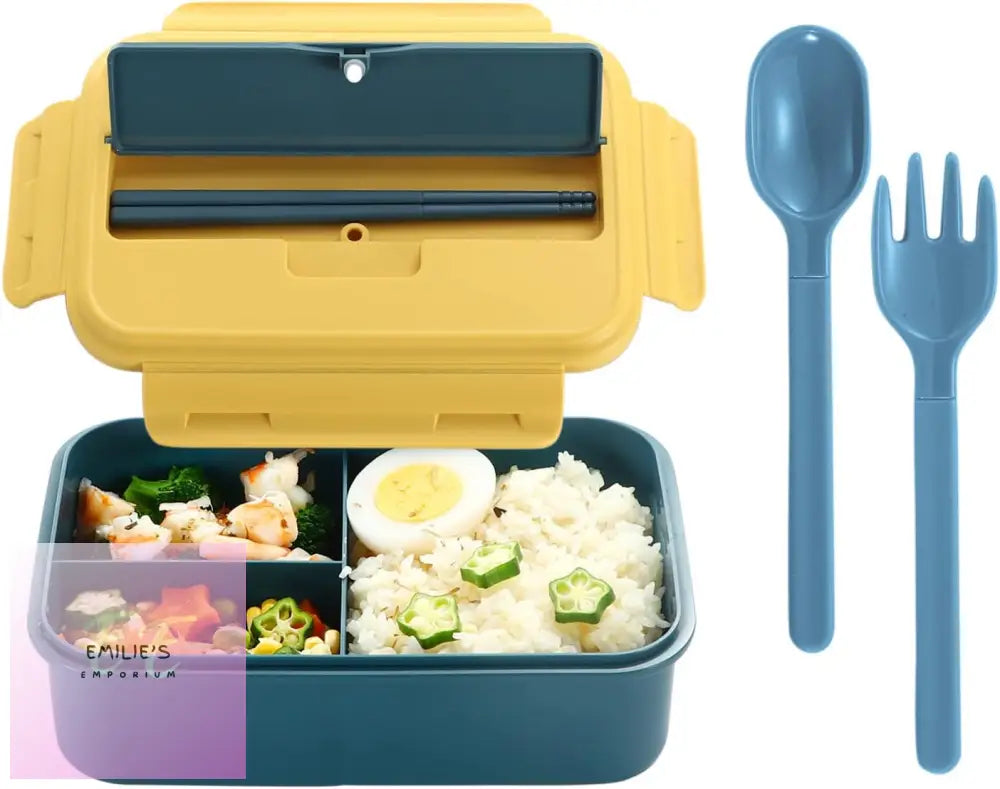 Blue & Yellow Lunch Box With Different Compartments