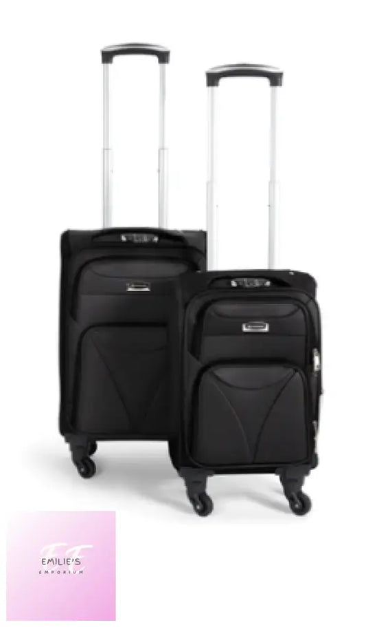 Cabin Bag Luggage Suitcase Set On Wheels - 2 Pieces Assorted Colours Black