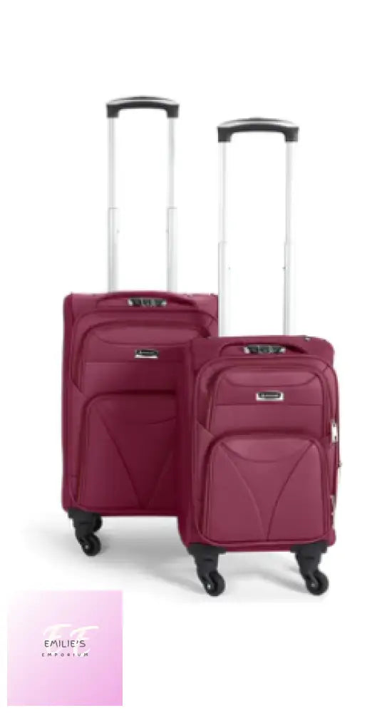 Cabin Bag Luggage Suitcase Set On Wheels - 2 Pieces Assorted Colours Burgundy