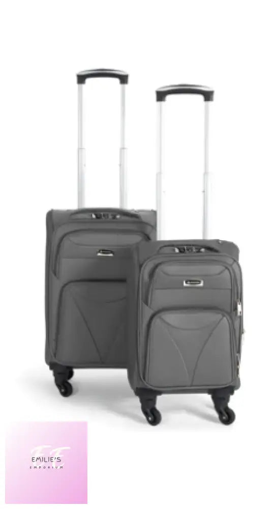 Cabin Bag Luggage Suitcase Set On Wheels - 2 Pieces Assorted Colours Dark Grey
