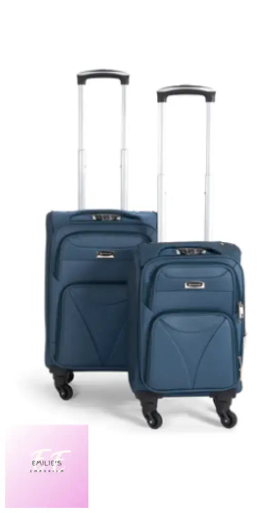 Cabin Bag Luggage Suitcase Set On Wheels - 2 Pieces Assorted Colours Navy