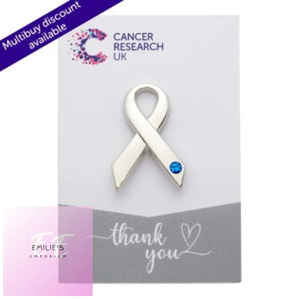 Cancer Research Uk - Pink Or Blue Gem Ribbon Badge Blue