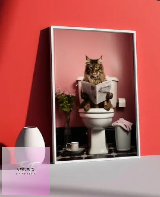 Cat Long Haired Reading Newspaper On Toilet Diamond Art