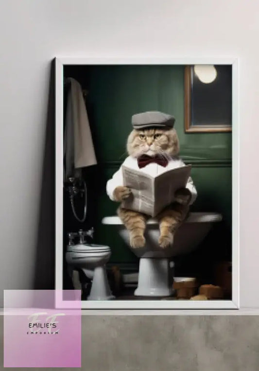 Cat Wearing Cap Reading Newspaper On Toilet Diamond Art