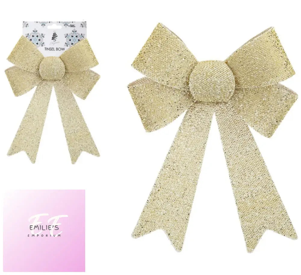 Champagne Glitter Tinsel Bow - 37 X 49 13Cm