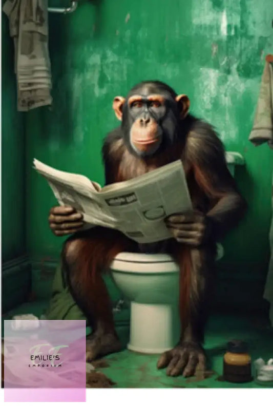 Chimp Reading News Paper On Toilet Diamond Art