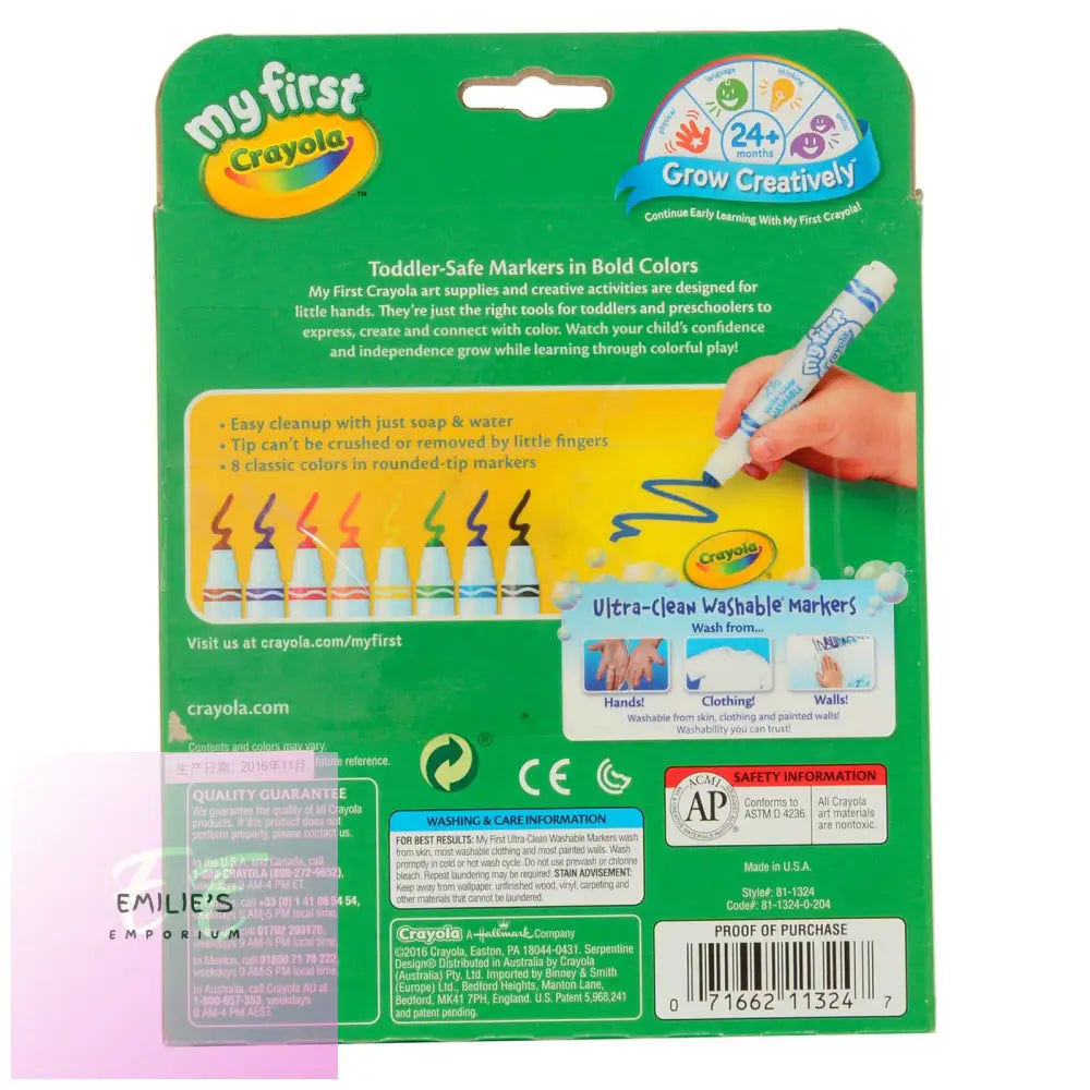 Crayola Ultra Clean Washable Markers Crush-Proof Tip 8 Pack