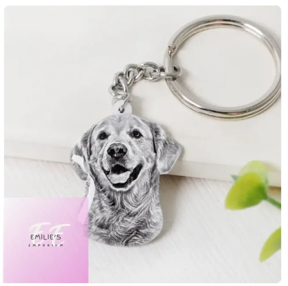 Custom Photo Pet Key Ring Black & White Style