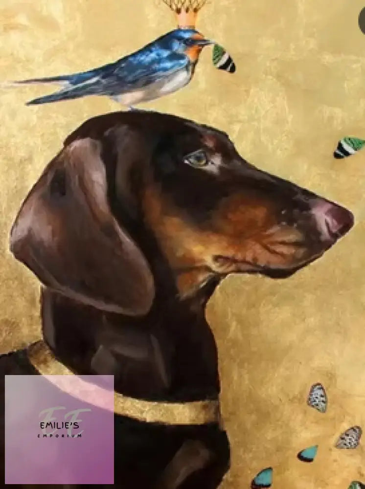 Dachshund With Bird On Head Diamond Art