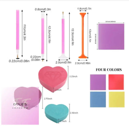 Diamond Art Heart Shape Tray Box & Accessories