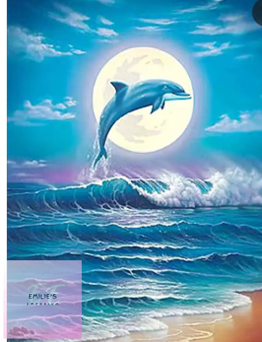 Dolphin With Moon In Background Diamond Art 30X40Cm