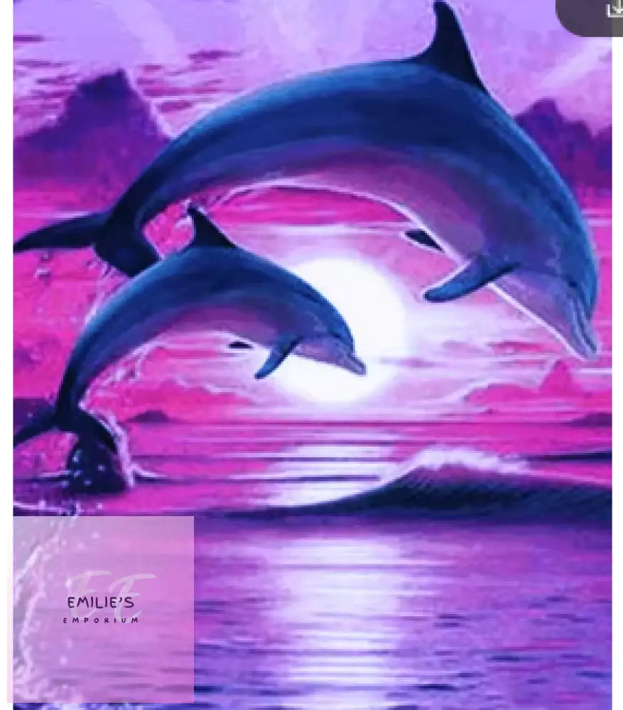 Dolphins Leaping With Purple Sky Diamond Art 30X40Cm